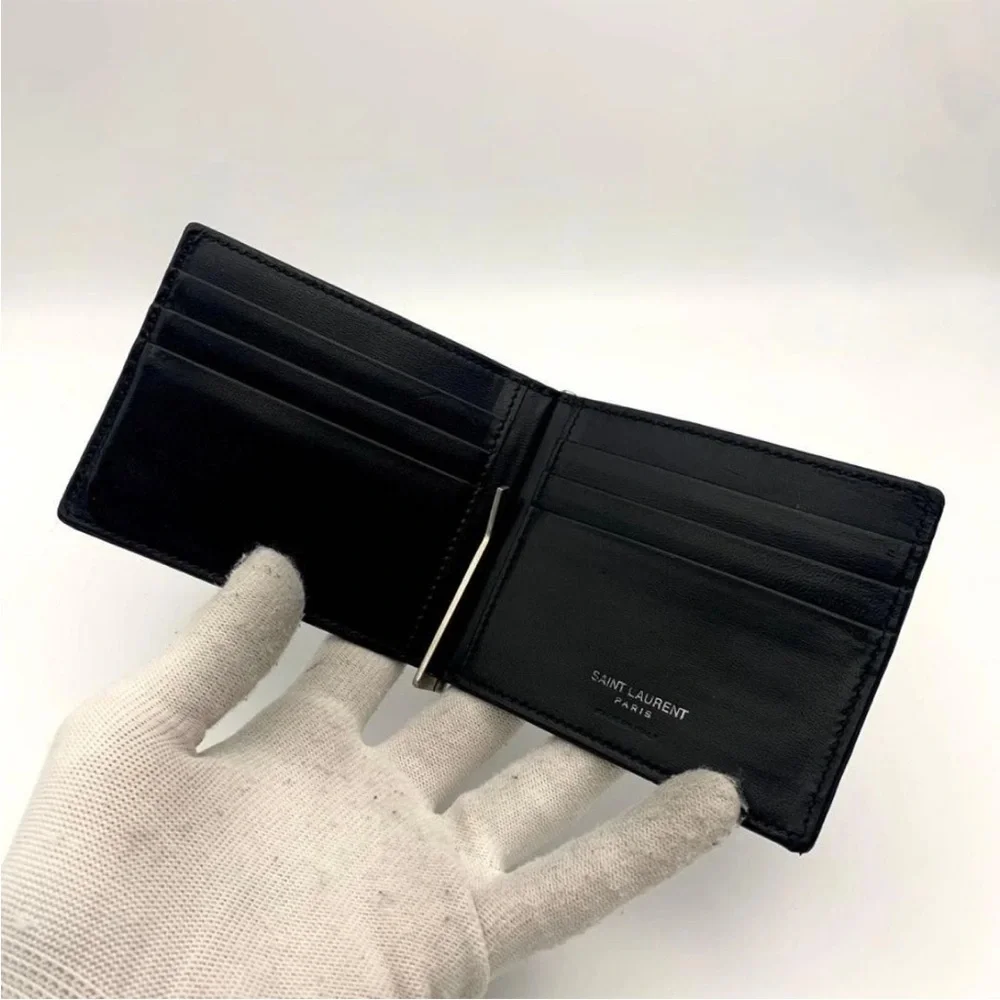 Yves Saint Laurent Black Money Clip with Silver Logo